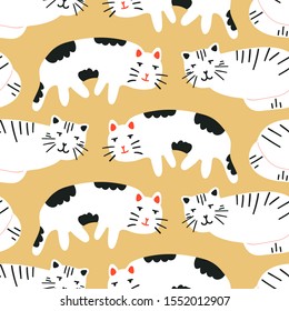 animal seamless pattern with hand drawn cats. Creative animal texture for fabric, wrapping, textile, wallpaper, apparel. Vector illustration