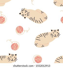 animal seamless pattern with hand drawn cats. Creative animal texture for fabric, wrapping, textile, wallpaper, apparel. Vector illustration