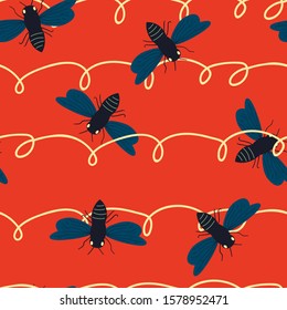 Animal seamless pattern with hand drawn cute bee. creative animal designs for kids room, fabric, wrapping, wallpaper, textile, apparel. vector illustration