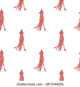 Animal seamless pattern with hand drawn doodle squid ornament. Isolated nature print. Decorative backdrop for fabric design, textile print, wrapping, cover. Vector illustration