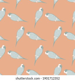 Patrón animal sin fisuras con formas de ave de loro azul claro dibujadas a mano. Fondo pastel rosa. Impresión vectorial plana para textiles, tela, giftwrap, papel pintado. Ilustración sin fin.