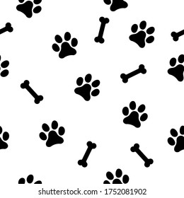 Animal seamless pattern isolated on white background. Dog paw and bone symbol, vector illustration design
