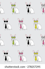  animal seamless pattern, nerd bunny print, hipster design
