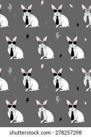  animal seamless pattern, nerd bunny print, hipster design