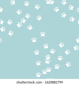 Animal Seamless Pattern. Pawprint In Turqoise Background. Pattern For Textile, Fabric And Paper. Vector Illustration In Cute Cartoon Style