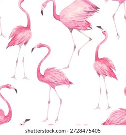 Animal seamless pattern with pink flamingos. Vector illustration. 