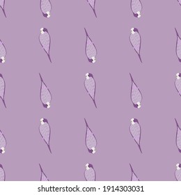 Animal seamless pattern with simple hand drawn parrot tropical bird ornament. Purple tones artwork. Flat vector print for textile, fabric, giftwrap, wallpapers. Endless illustration.