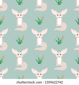 Animal seamless pattern. Small cute fennec with big ears.