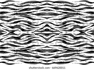 Animal seamless pattern. Stylized skin of zebra. Black and white background with waves. Vector illustration.