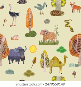 Animal seamless pattern. watercolor vector wallpaper.