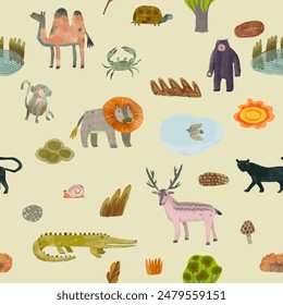 Animal seamless pattern. watercolor vector wallpaper.