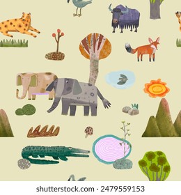 Animal seamless pattern. watercolor vector wallpaper.