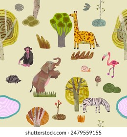 Animal seamless pattern. watercolor vector wallpaper.