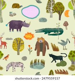 Animal seamless pattern. watercolor vector wallpaper.