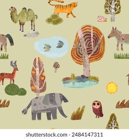 Animal seamless pattern. watercolor vector wallpaper.