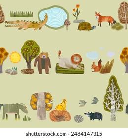 Animal seamless pattern. watercolor vector wallpaper.