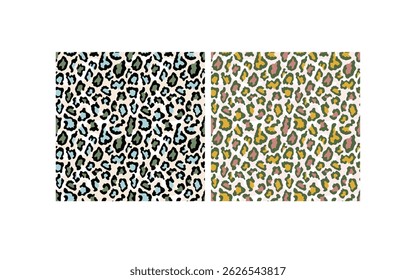 Animal seamless patterns set. Jaguar, leopard, and cheetah skin texture in bright colors. Stylized design