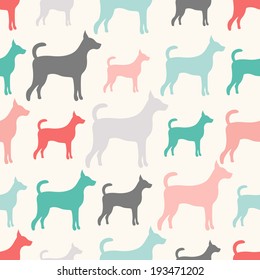 Animal seamless vector pattern of dog silhouettes. Endless texture can be used for printing onto fabric, web page background and paper or invitation. Doggy style. Retro colors.