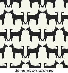 Animal seamless vector pattern of dog silhouettes. Endless texture can be used for printing onto fabric, web page background and paper or invitation. Doggy style. Black and white colors.