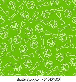 Animal seamless vector pattern of line pets paw silhouettes