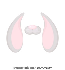 Animal selfie photo filter and video chat mask of a rabbit. Cute bunny ears and nose. Vector flat style cartoon animal face illustration. Good for designing Easter congratulation card