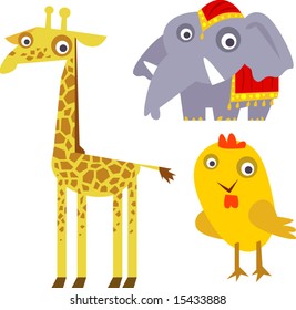 animal set 19: giraffe, elephant, chicken