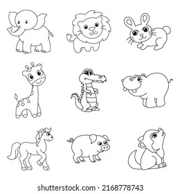 Animal Set Cartoon Coloring Page Illustration Stock Vector (Royalty ...