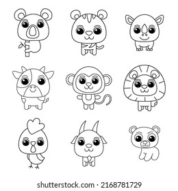 Animal Set Cartoon Coloring Page Illustration Stock Vector (Royalty ...