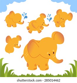Animal set: cute elephants.  Isolated on white background.