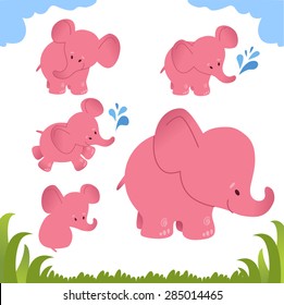 Animal set: cute elephants.  Isolated on white background.