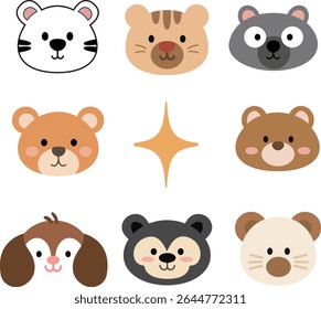 Animal Set Face Character Vector