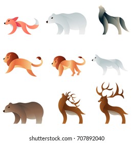 animal set fox, wolf, bear, deer, lion