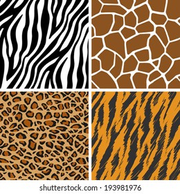 Animal Set - Giraffe, Leopard, Tiger, Zebra Seamless Pattern