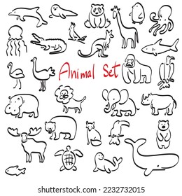 animal set illustration vector hand drawn isolated on white background line art.
