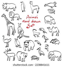 animal set illustration vector hand drawn isolated on white background line art.