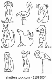 Animal Set Line Art : Group of cartoon animals.