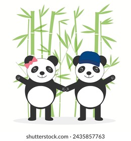 Animal set with panda,bamboo illustration for sticker,postcard,birthday invitation.