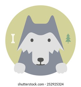 Animal set. Portrait in flat graphics. Gray wolf