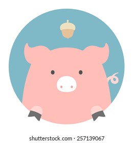 Animal set. Portrait in flat graphics. Pig