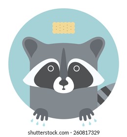 Animal set. Portrait in flat graphics. Raccoon. Vector Illustration