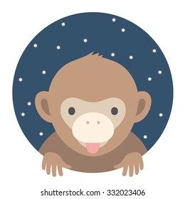 Animal set. Portrait in flat graphics. Monkey. Vector illustration