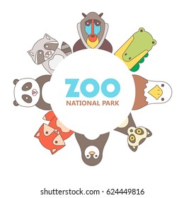 Animal set of portrait in flat graphics. Vector Illustration