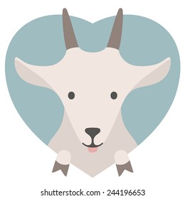 Animal set. Portrait of a goat in love in flat graphics over a heart backdrop