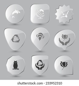 Animal set. Vector glass buttons.