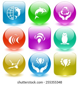 Animal set. Vector set glass buttons.