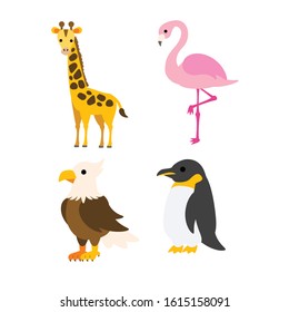 animal set vector illustration giraffe, eagle, flamingo, penguin