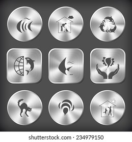 Animal set. Vector round and square steel buttons.