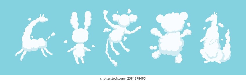 Animal in Shape of Clouds in Blue Sky Vector Set