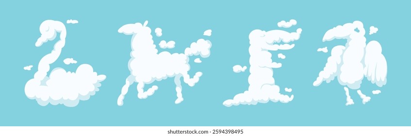 Animal in Shape of Clouds in Blue Sky Vector Set