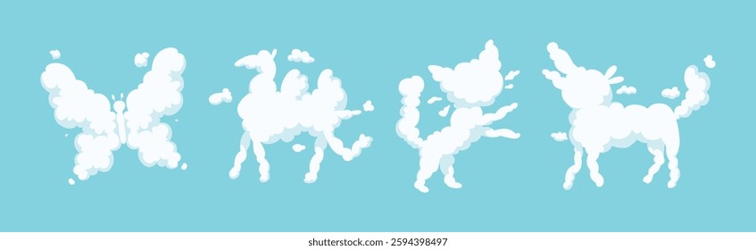 Animal in Shape of Clouds in Blue Sky Vector Set